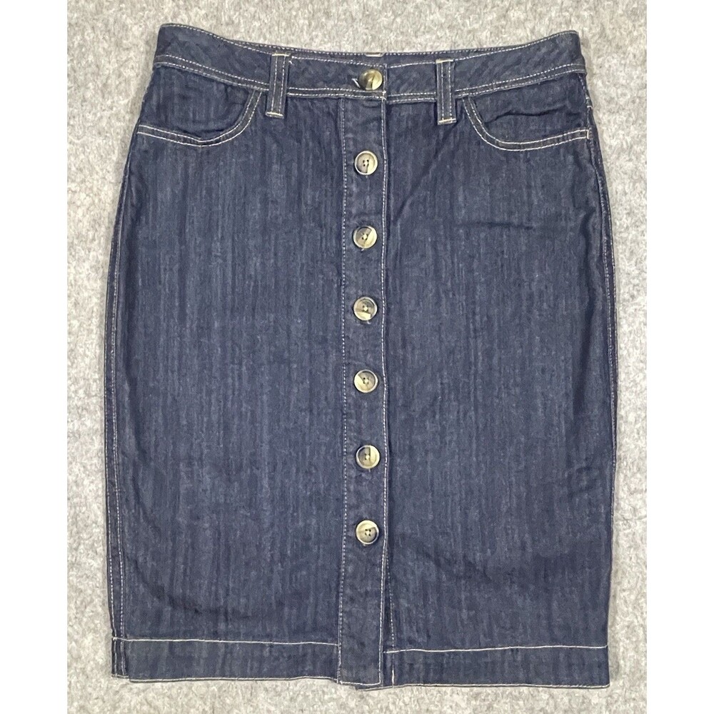 Boden Jean Skirt Knee Length Button Front Pockets Size 8R